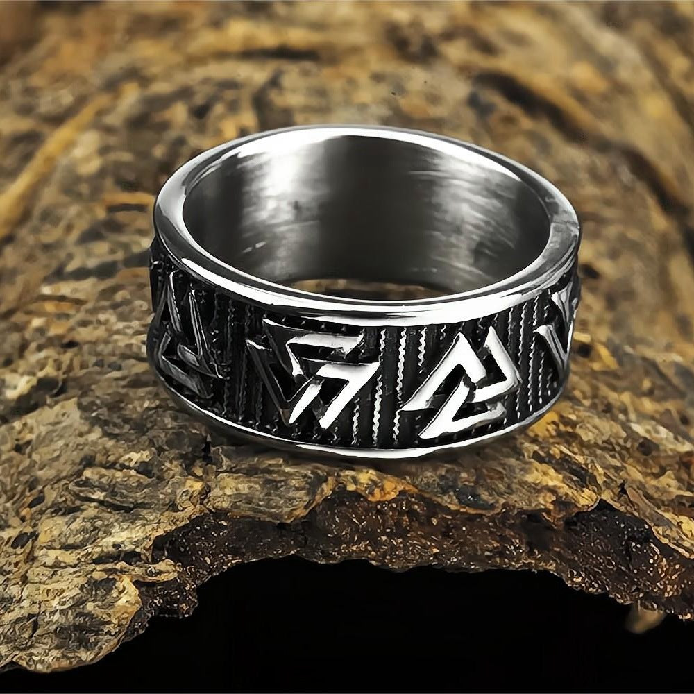 European And American Jewelry Wholesale Men's Titanium Steel Ring Viking Triangle Logo No Rust No Allergy