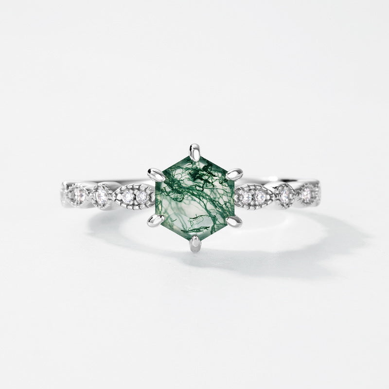 Planderful Jewelry Hexagonal Sterling Silver Agate Ring Inspired By Geometric Minimalism For Everyday Luxury