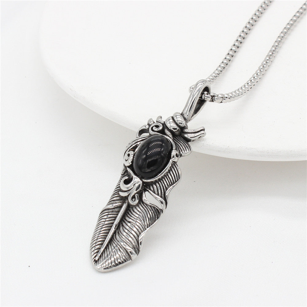 Planderful Feather Pendant Titanium Steel For Men And Women Unisex Hip Hop Accessory With Protection Statement