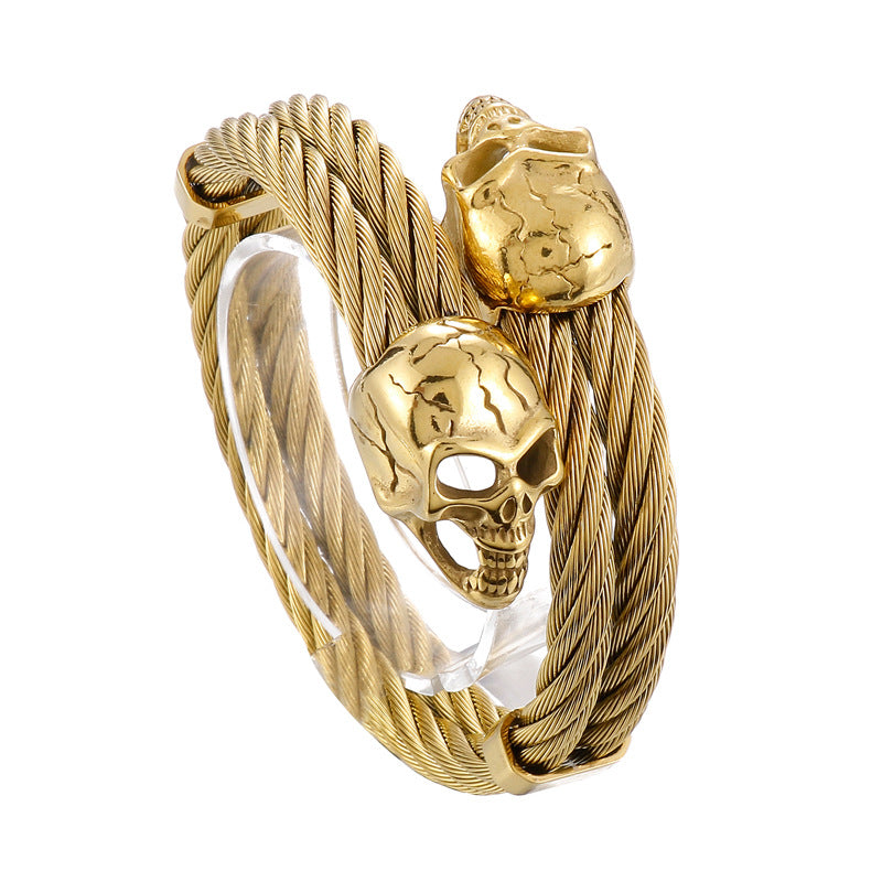 Hiphop Rock Skull Open Stretch Bracelet – Men's Titanium Steel Weiya Wire Steel Wire