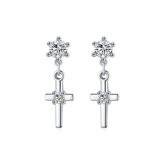 Planderful Everyday Genie Earrings – Retro Swaying Cross Design with Zircon Sparkle
