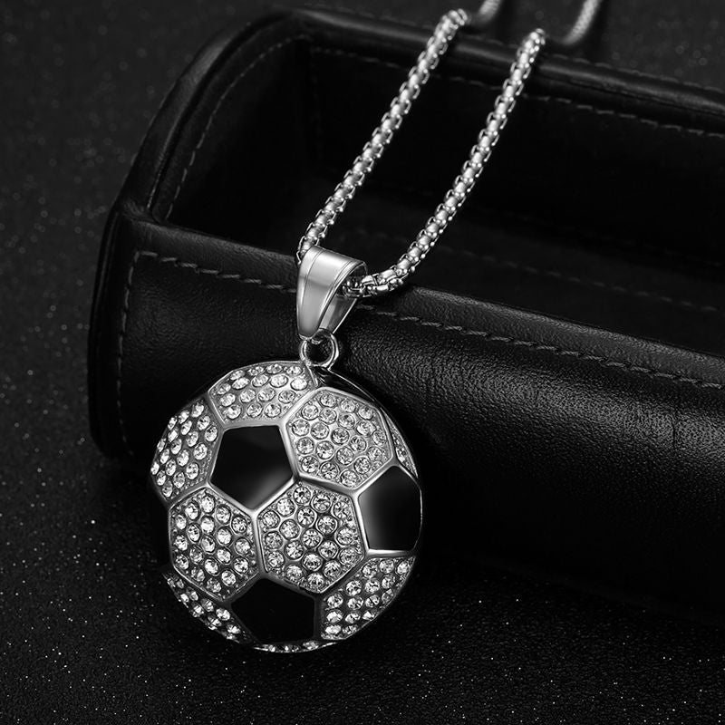 Planderful Everyday Genie Hip Hop Football Pendant Necklace Premium Stainless Gold Plated Zircon for Urban Fans