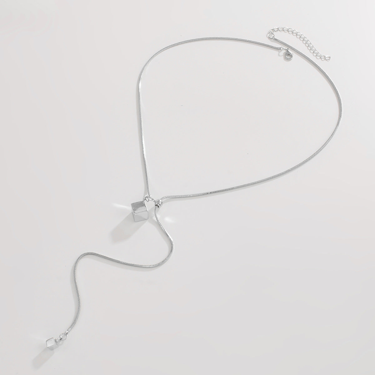 Y-Shaped Stainless Steel Snake Bone Chain Y2k Square Pearl Necklace