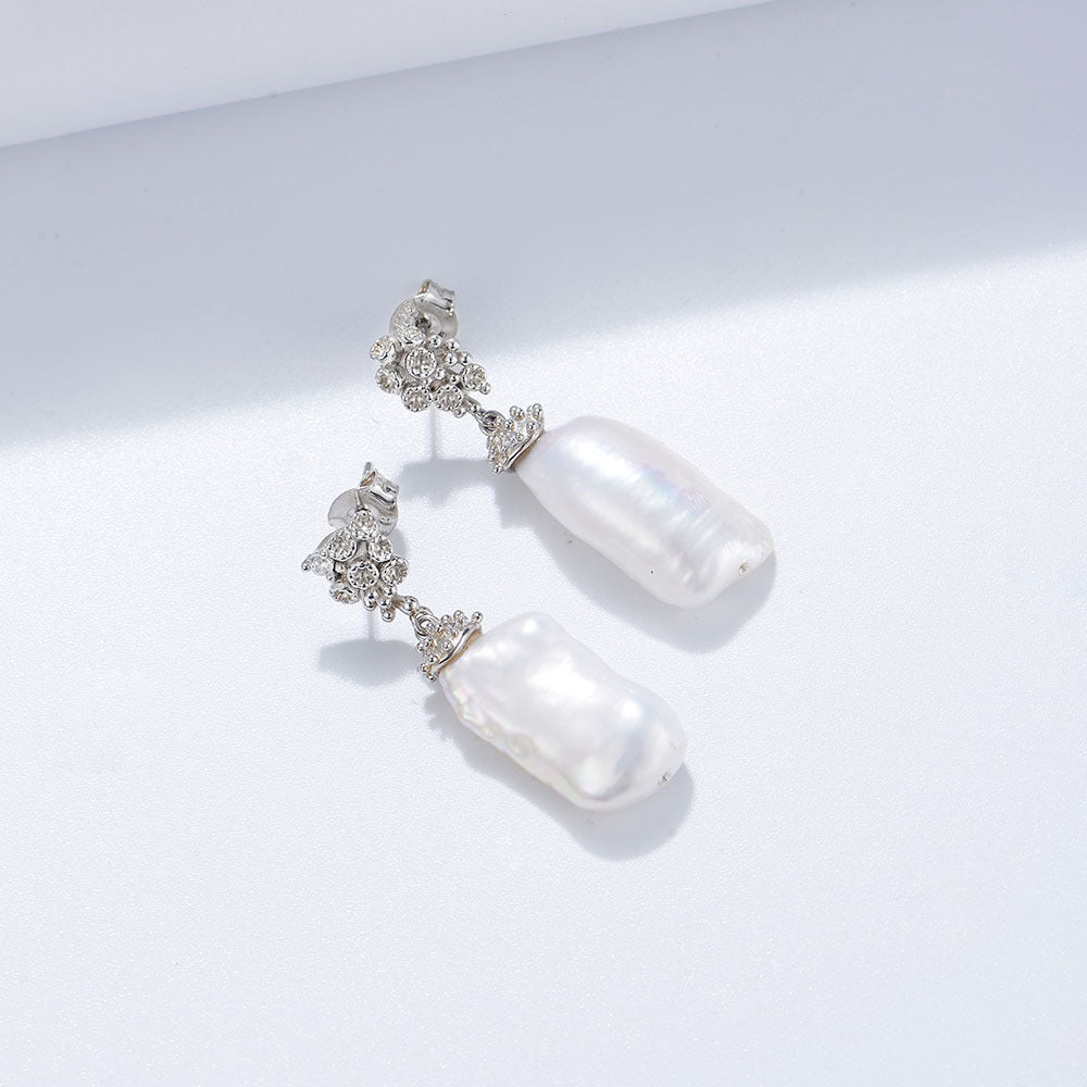 S925 Sterling Silver Natural Baroque Pearl Earrings Creative Irregular Freshwater Special-Shaped Beads Long