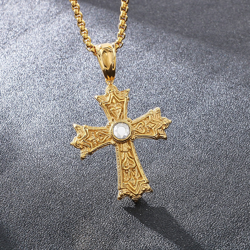 Planderful Mens Zircon Cross Pendant Personalized Necklace