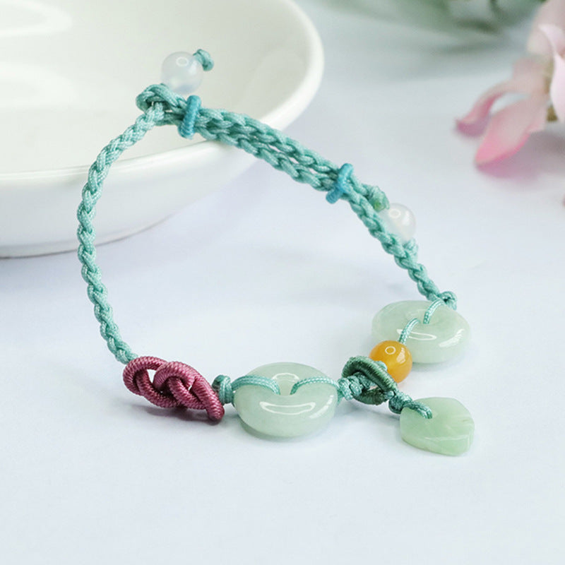 Jadeite Leaf & Peace Buckle Cord Bracelet