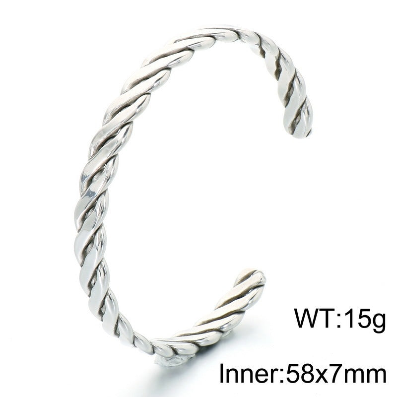 Punk Twist Twist Rope Open Bracelet Antique Stainless Steel Men's Thorn C-Shaped Bracelet