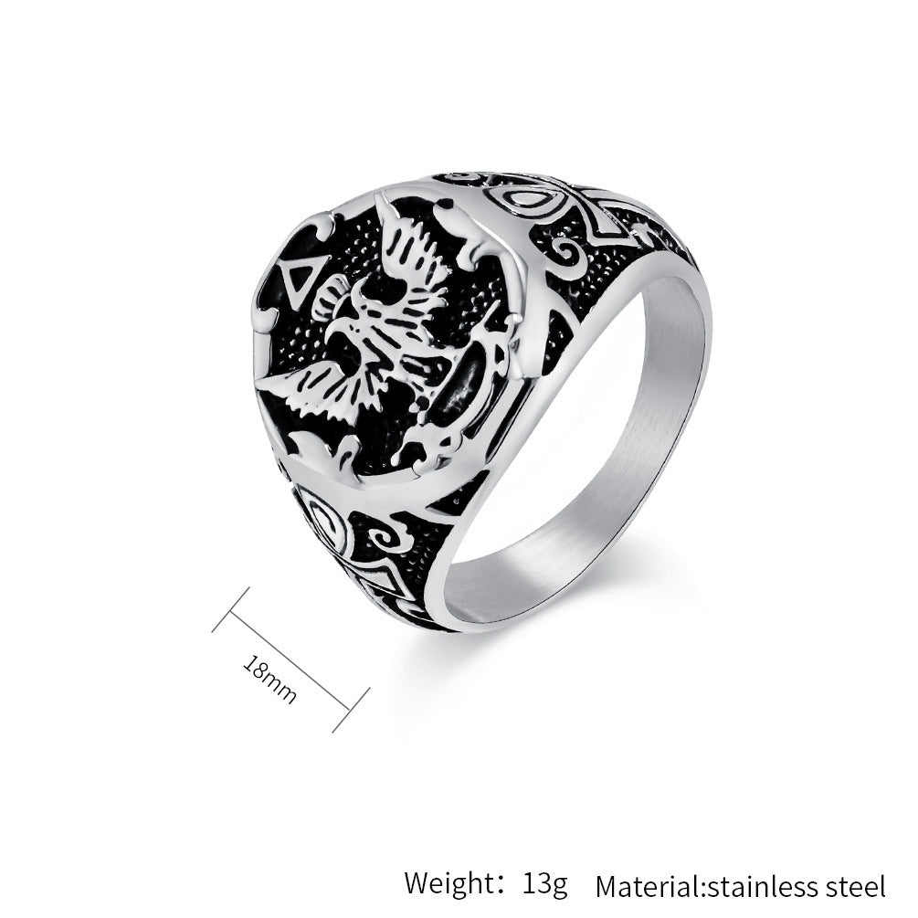 Planderful Mens Ring Retro Double-Headed Eagle Titanium Steel For Men Dominant Statement Jewelry