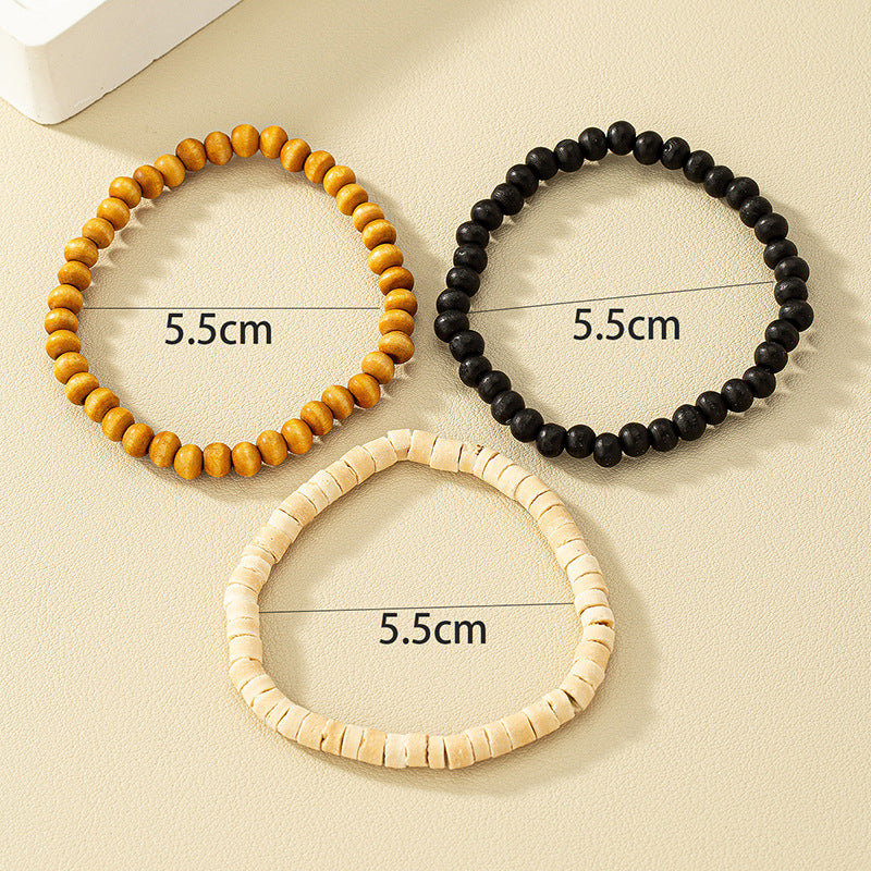 Boho Chic Wooden Bead Bracelet Set with Customizable Elastic, Minimalist and Stylish Arm Candy Trio for Niche Market