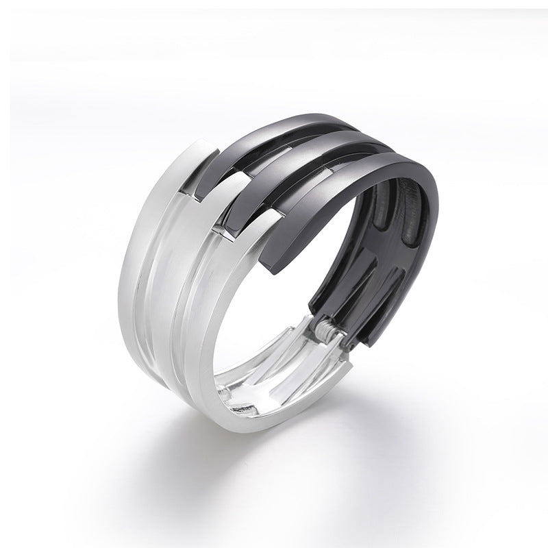 European Silver Wide Edge Exaggerated Bracelet from Vienna Verve Collection