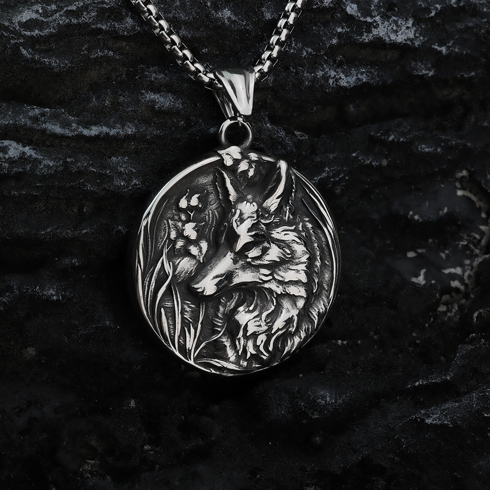 European And American Retro Stainless Steel Viking Wolf Pendant Necklace