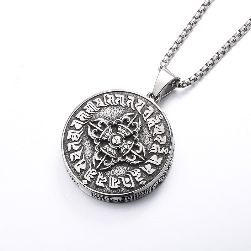 Steel Necklace - Elegant Ethnic Thangka Pendant