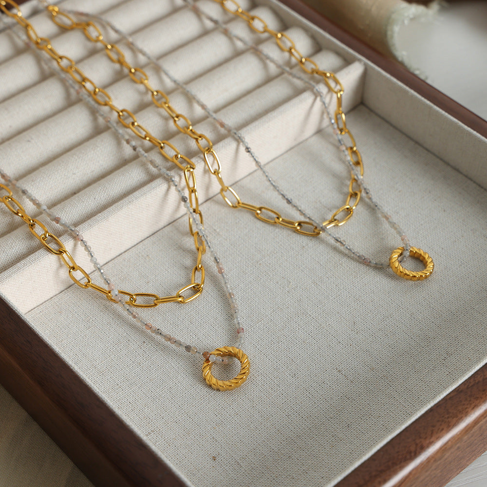 Golden Stone Handmade Double-Layer Necklace for Women