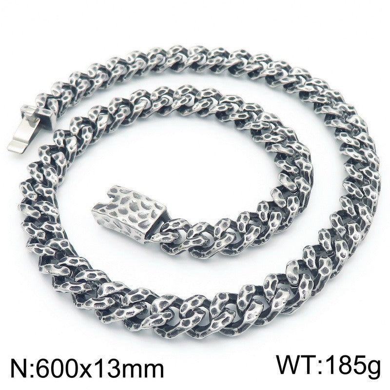 Planderful Hammered Cuban Chain Necklace Stainless Men