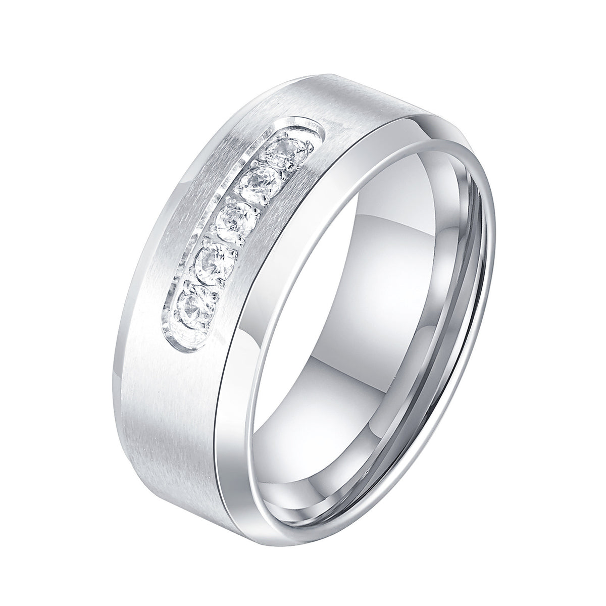 Men's Stainless Steel Surface Sand Inner Light Zircon 8mm Ring