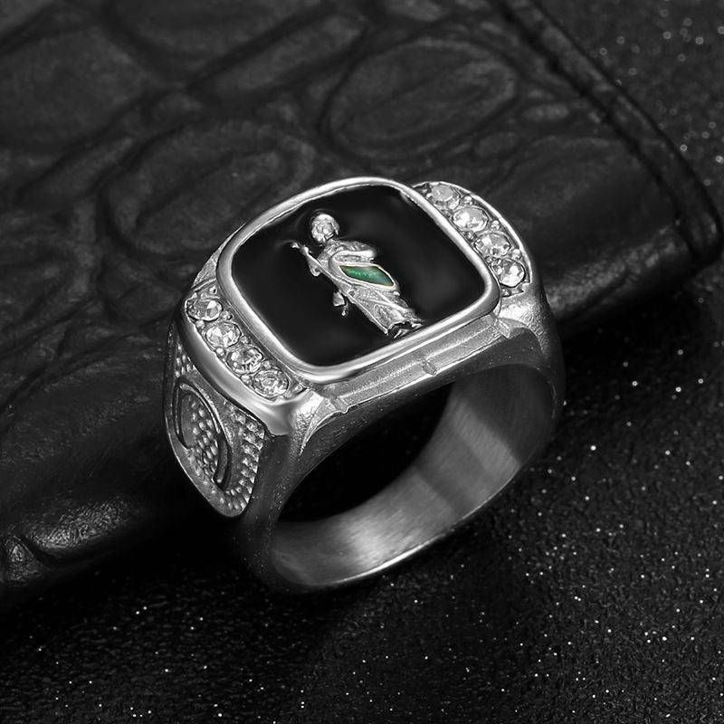 Planderful Everyday Genie Hip Hop Ring Stainless Steel Gold Plated Zircon Men St Jude Design