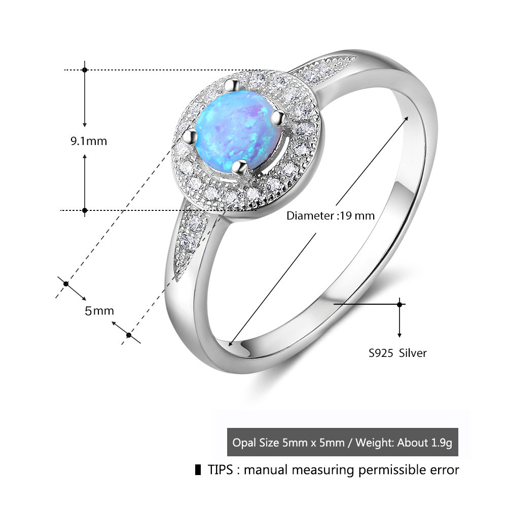 Planderful Jewelry Opal Inlaid Zircon Sterling Silver Ring With Korean INS Style Design