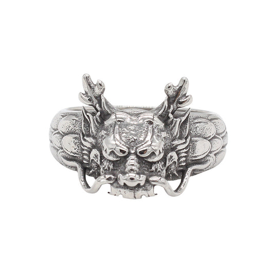 Planderful Dragon Head Titanium Ring For Men And Women Unisex Retro Chinese Style Statement Jewelry