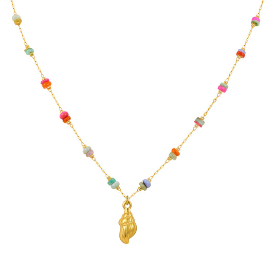 Summer Seaside Vacation Wind Small Fresh Ocean Wind Stainless Steel Colored Stone Conch Necklace