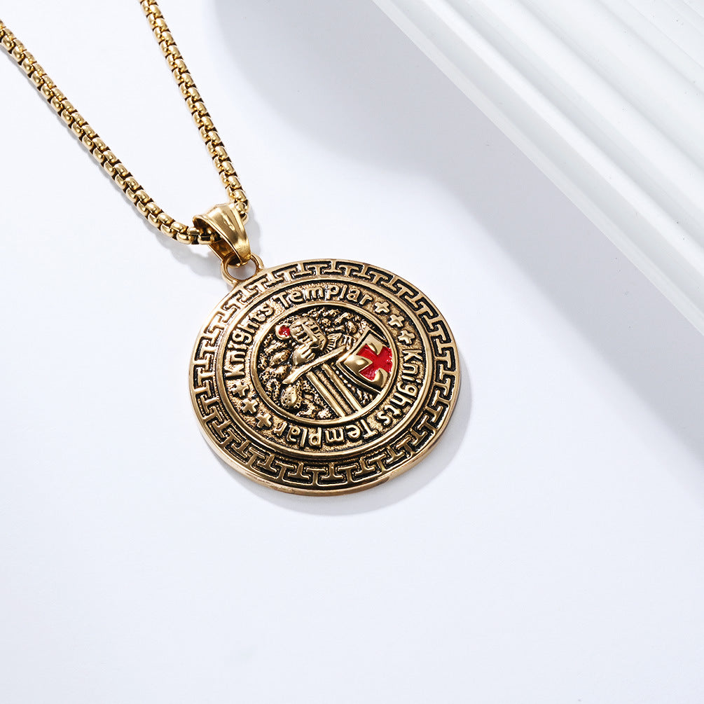 Planderful Knights Templar Shield Necklace For Men Titanium Steel Pendant Retro Literary Jewelry