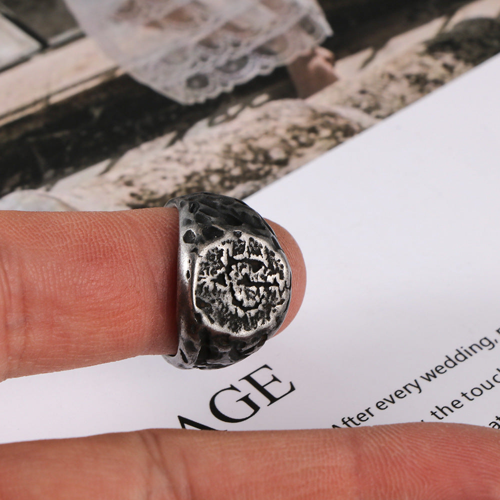 Mens Stainless Steel Ring European American Ancient Silver