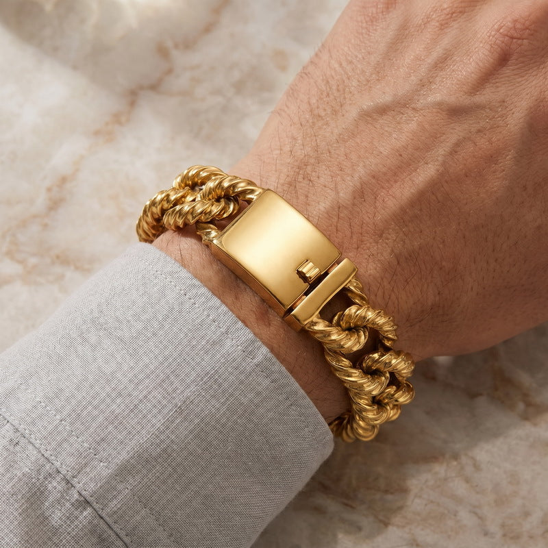 Twisted Rope Twist Cuban Chain Stainless Steel Men's Bracelet