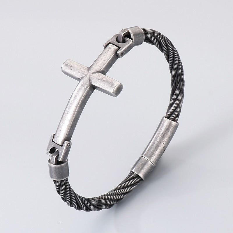 Braided Wire Steel Wire Bracelet – Cross Bent Titanium Steel Men's Bracelet