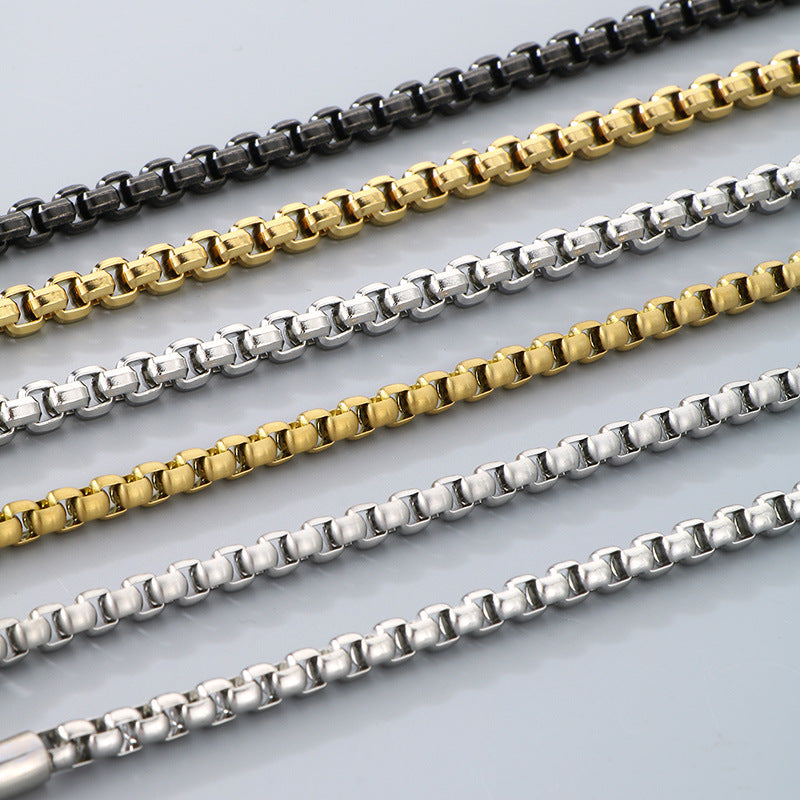And Plain Chain Necklace, Style Rock Retro Square Pearl Chain Magnetic Buckle Titanium