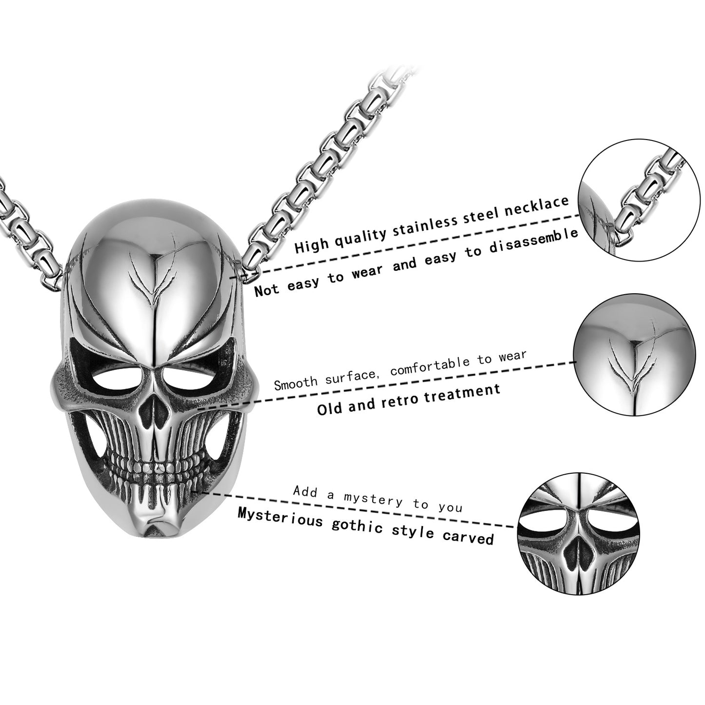 Titanium Steel Necklace – Statement Gothic Skull Pendant For Men With Bold Everyday Edge