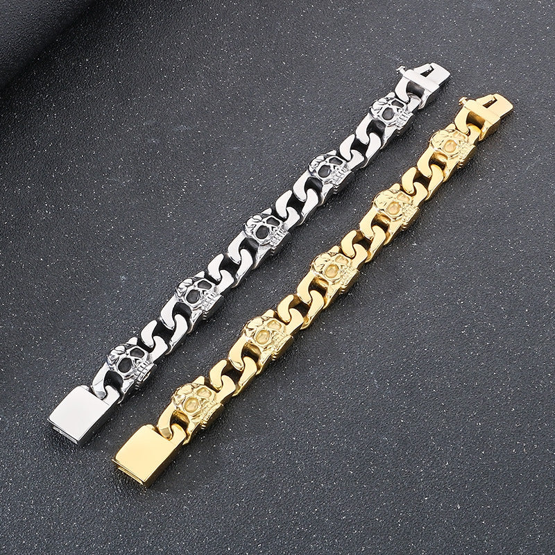 Planderful Ghost Head Cuban Chain Bracelet For Men Titanium