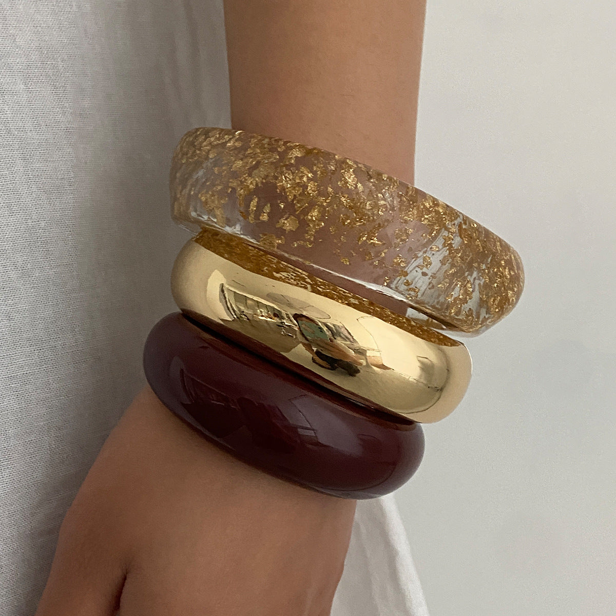 Planderful Vienna Verve C Shaped Bracelet Gold Foil Retro Wide For Women Statement Jewelry