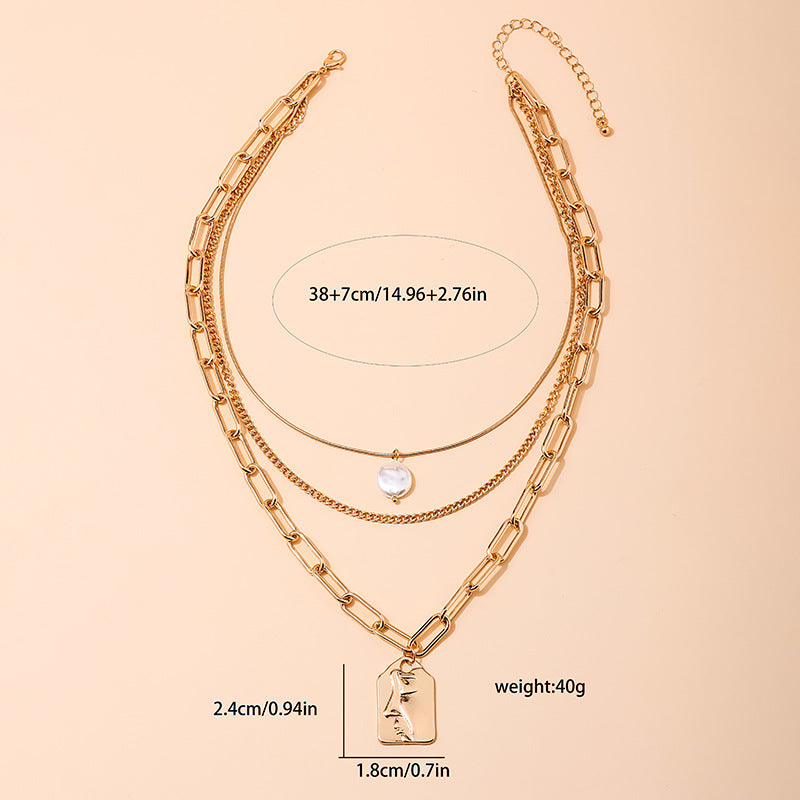 Pearl Lady Pendant Necklace with Trendy Three-Layer Design