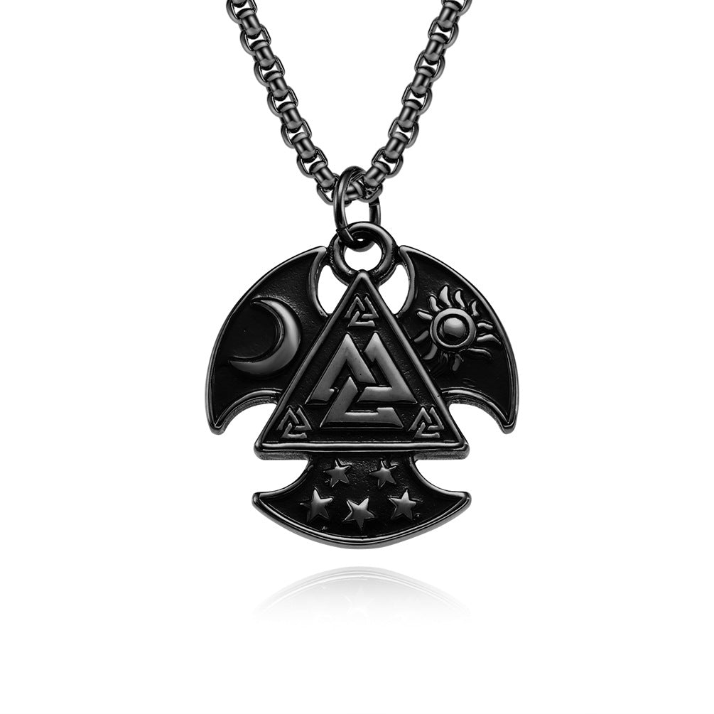 Planderful Viking Odin Tomahawk Necklace Titanium Steel Triangle Knot Pendant For Men