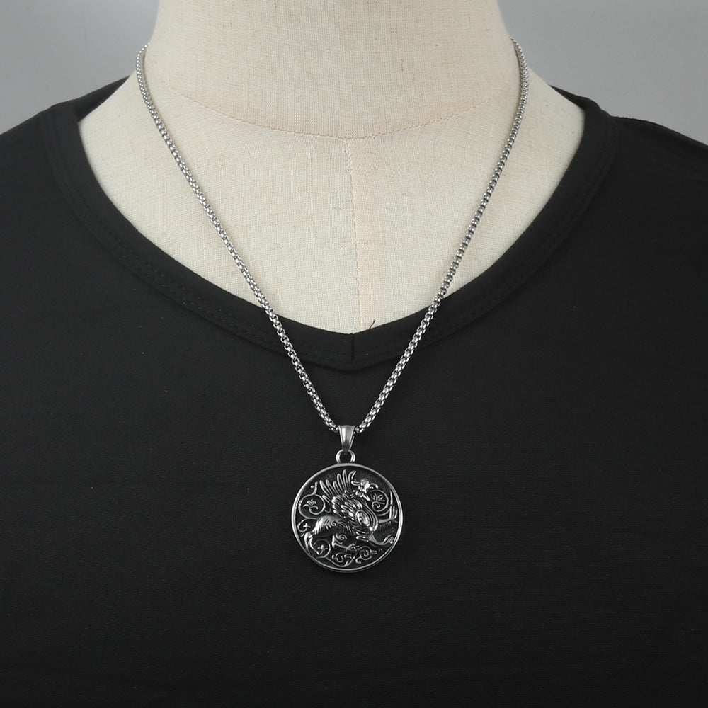 Titanium Steel Unicorn Pendant Necklace for Men - Retro Punk Style Mythical Beast Jewelry