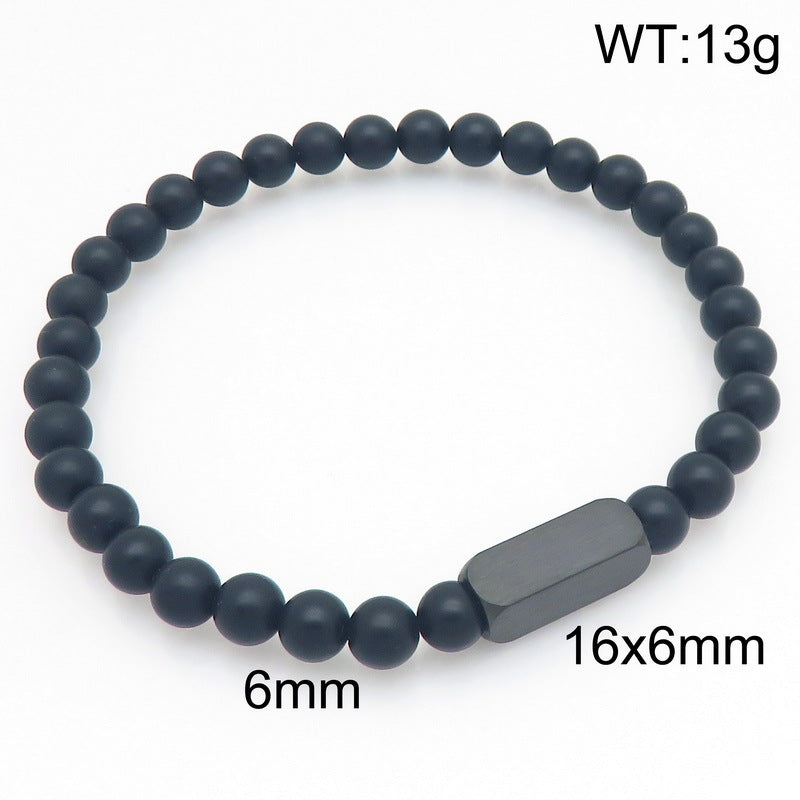 Stylish Stainless Steel Square Volcanic Stone Bracelet – Tiger's Eye Stone Matte Bead