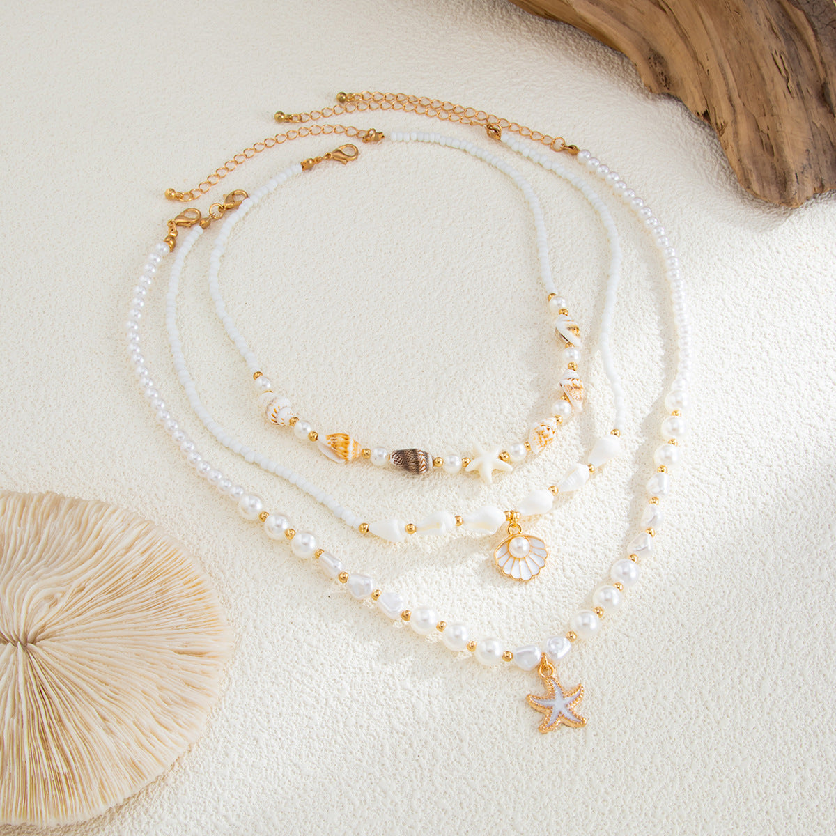 Scallop, Starfish & Pearl-Style Beach Necklace