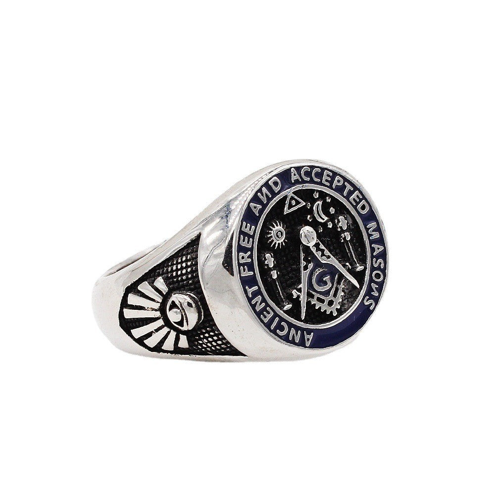 Planderful Titanium Steel Ring Unisex Freemasonry Design Retro European Style Everyday Genie Collection Sizes 8 To 13
