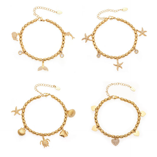 Planderful 18K Gold Plated Beaded Starfish Bracelet Beach
