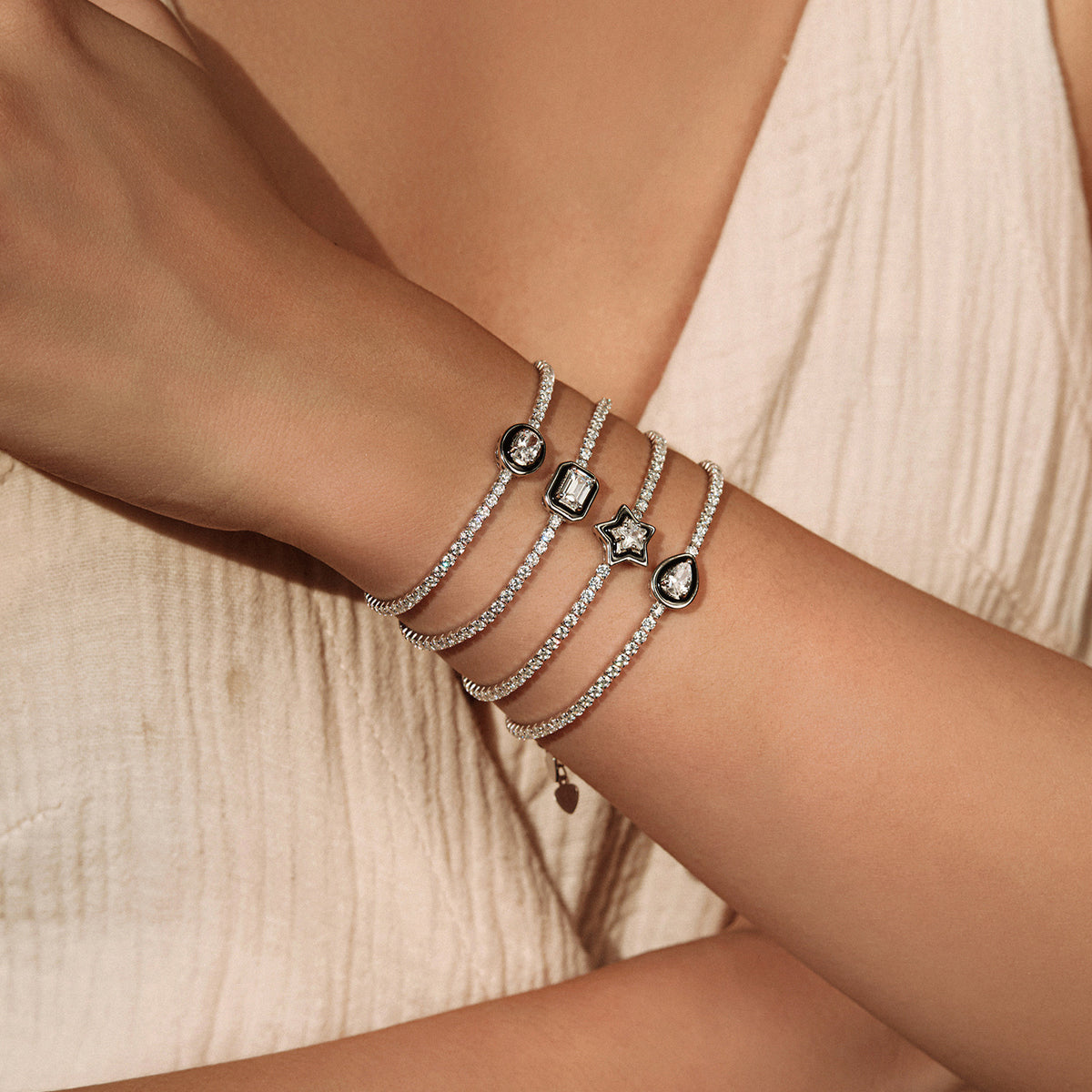 925 Sterling Silver Black Geometric Enamel Bracelet