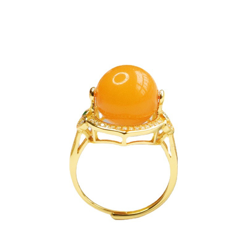 Elegant Sterling Silver Ring with Beeswax Amber Bead and Zircon