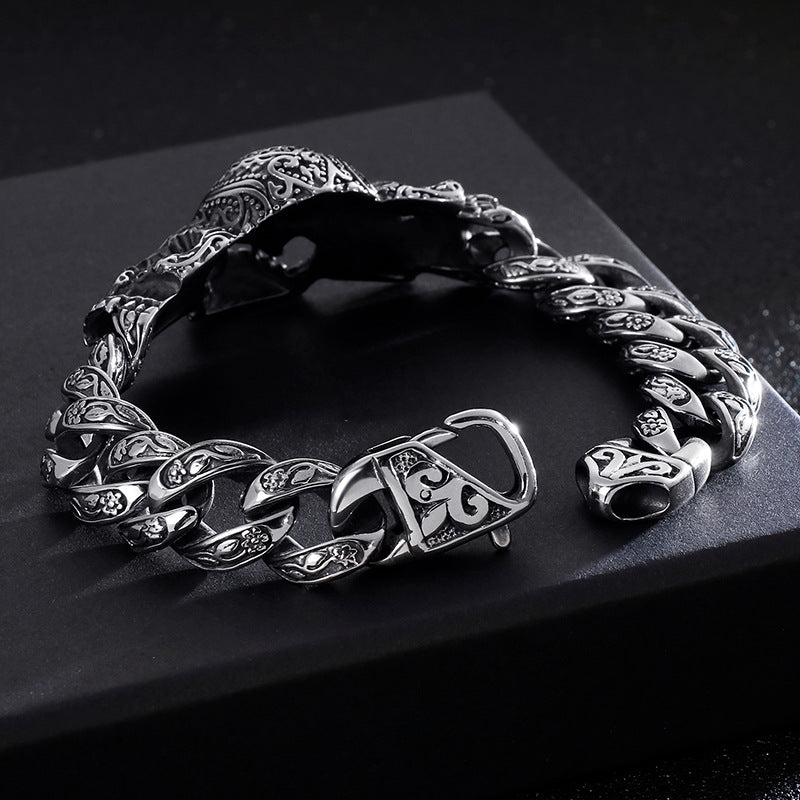Antique Hand – Trends Skull Cross Inlaid With Zircon Titanium Steel Bracelet Men