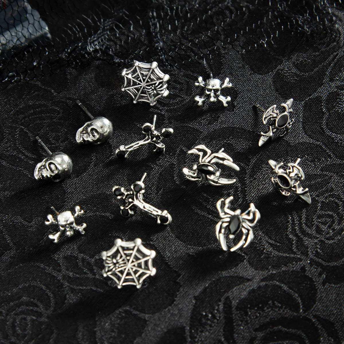 Planderful Gothic Halloween Earrings Set Spider Web Bat Blood Cross With Roses For Women Vienna Verve