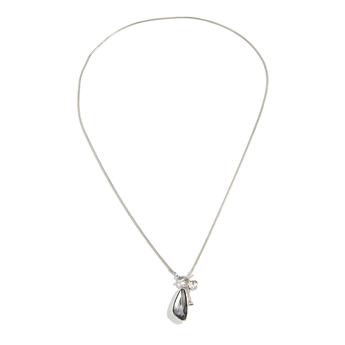 Water Drop Gem Pendant Necklace Street Long Snake Bone Chain Winding