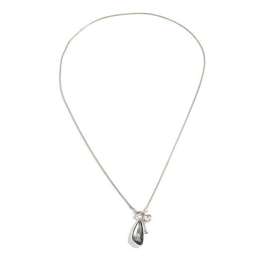 Water Drop Gem Pendant Necklace Street Long Snake Bone Chain Winding