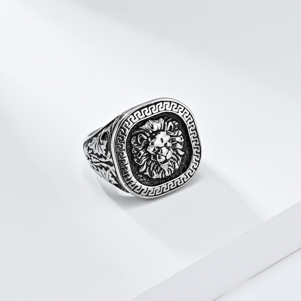 Cross-Border Retro Lion Head Titanium Steel Ring for Men