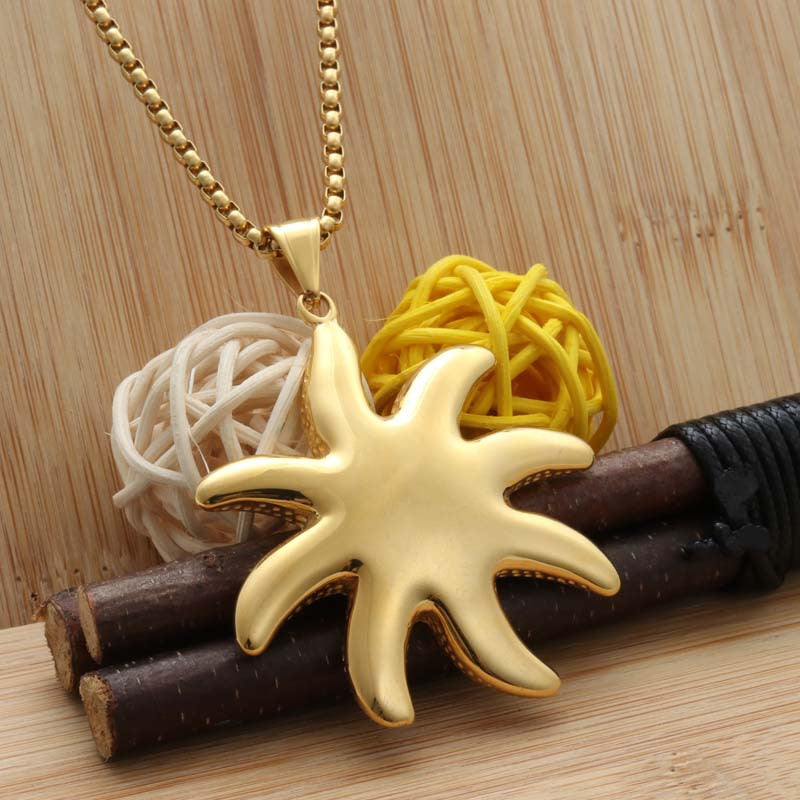 Punk-Inspired Titanium Steel Starfish Necklace for Men - Retro Trendy Pendant by Planderful