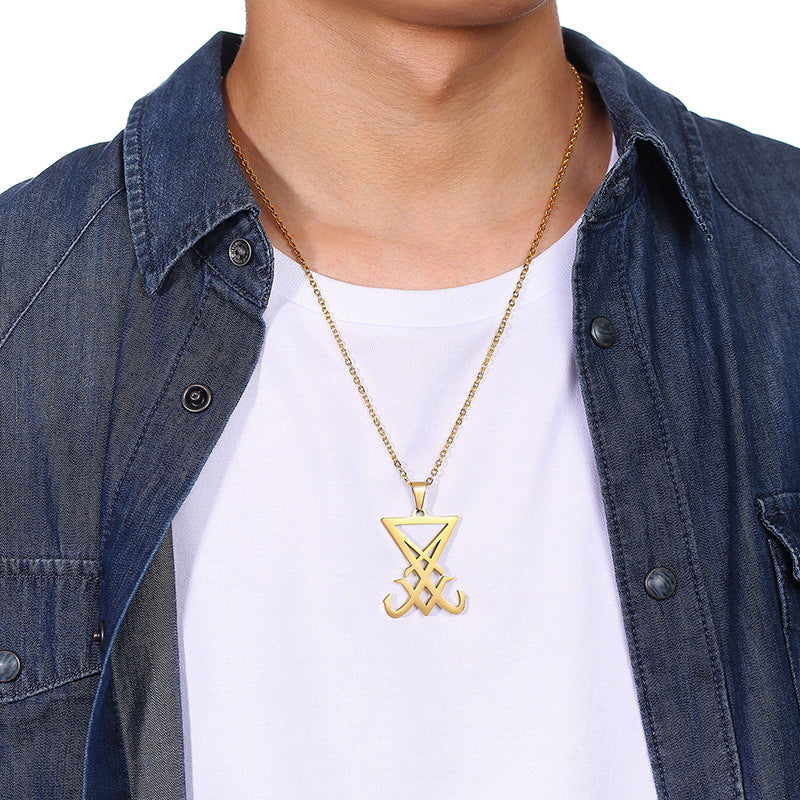 Titanium Steel Lucifer Seal Pendant for Men, Black Jewelry