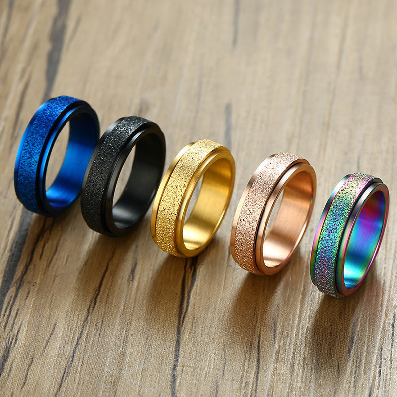 Stainless Steel Titanium Steel Ring Men's Rotating Colorful Glitter Jewelry