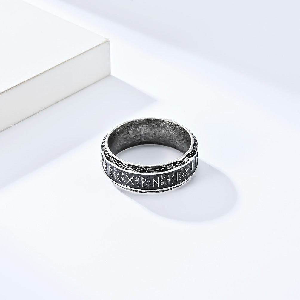 Vintage Nordic Viking Text Titanium Steel Ring for Men