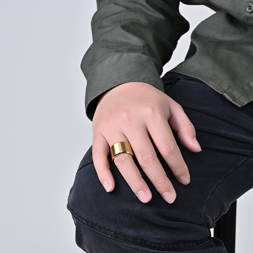 European And American Hip Hop HIOHIP Stainless Steel K Gold Plated Large Finger Ring